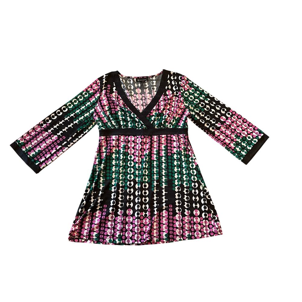 INC International Concepts Tunic Top V-Neck 3/4 Sleeve Multicolor Size Large NEW